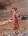 Femme Elegante Voyant Filer Un Vapeur lady Belgian painter Alfred Stevens